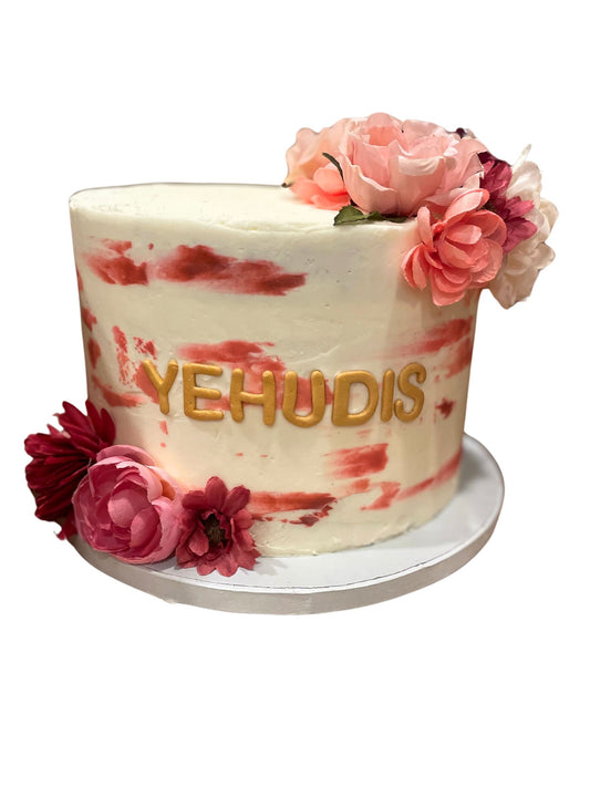 Baby Girl Brushstroke Floral Cake