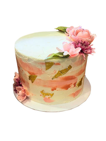 Bas Mitzvah Brushstroke Floral Cake